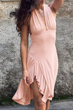 Halter Neck Casual Dress with Asymmetrical Hem