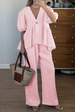 Casual Wide-Leg Pants Set
