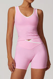 Plunge Neck Sports Bra and Flare Leg Pants Set