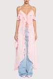 Ruffled Cold-Shoulder Midi Dress