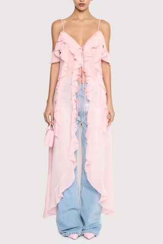 Ruffled Cold-Shoulder Midi Dress