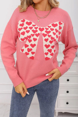 Heart Bow Graphic Valentine Sweater