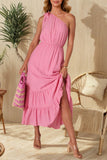 One-Shoulder Ruffled Casual Maxi Dress