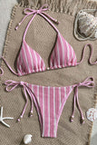 Striped Bikini Set With Halter Top