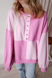 Button-Front Patchwork Sweatshirt