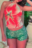 Floral Print Halter Neck Tank Top