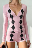 Argyle Knit V-Neck Shorts Set
