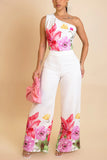 One-Shoulder Floral Pants Set