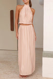 Pleated Skirt Set with Halter Top