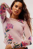 Floral Long-Sleeve Mesh Blouse