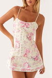 Lace-Up Floral Mini Dress