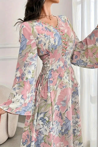 Floral Print Lace-Up Casual Dress