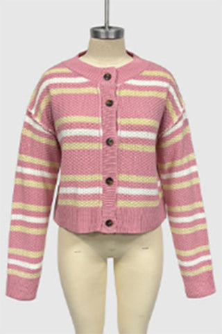Button-Up Striped Cardigan