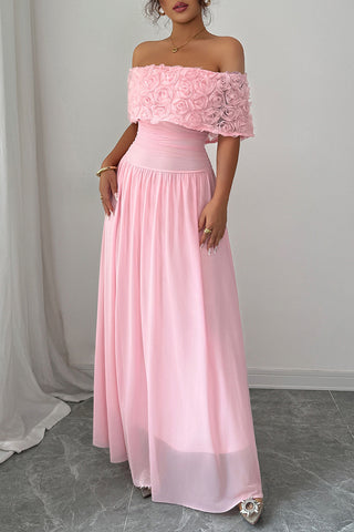 Off-Shoulder Rosette Dress