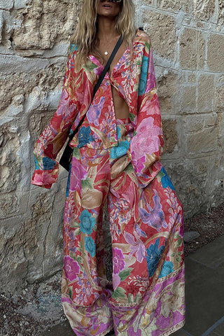 Floral Print Wide-Leg Pant Set