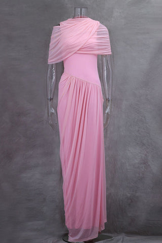 Draped Off-Shoulder Evening Gown