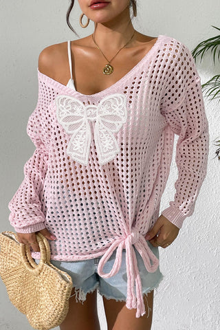 Lace Bow Open-Knit Top