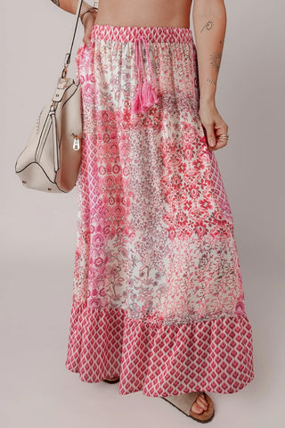 Boho Print Drawstring Maxi Skirt