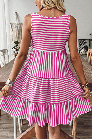 Sleeveless Tiered Striped Dress