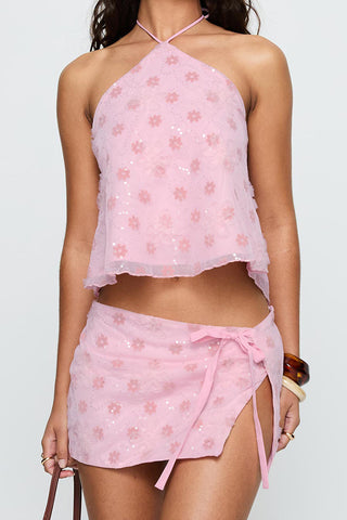 Floral Halter Crop Top and Skirt Set
