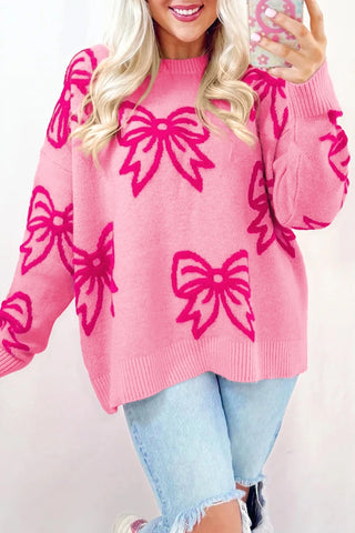 Playful Bow Pattern Casual Loose Sweater