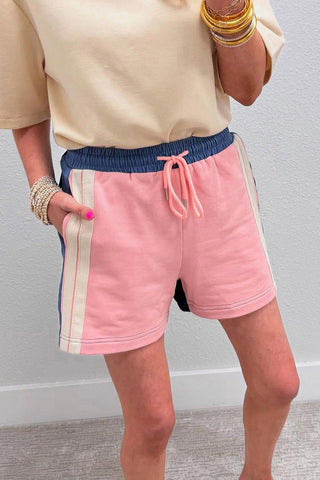 Color Block Stripe Drawstring Shorts