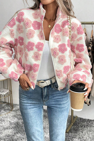 Floral Patterned Zip-Up Cropped Jacket