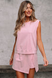 Mint Green 2 Pieces Mineral Wash Cotton Tank Top Lined Split Skirt Set