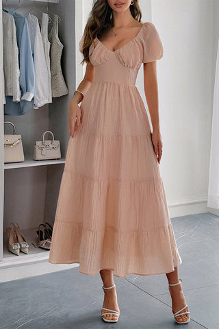 Puff Sleeve Tiered Midi Dress