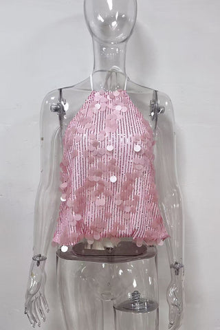 Halter Sequin Embellished Tank Top