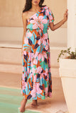 One-Shoulder Tropical Maxi Dress