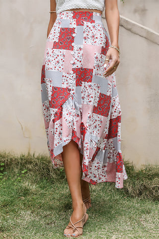 Patchwork Button-Front Skirt
