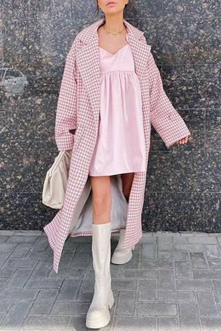 Oversized Houndstooth Long Coat