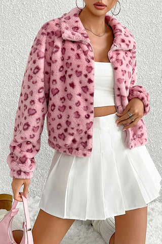 Trendy Leopard Print Fleece Jacket