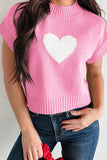 Heart-Embellished Short Sleeve Sweater