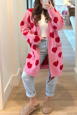 Heart-Patterned Open Front Cardigan