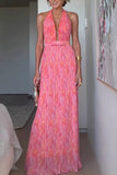 Halter Neck Pleated Maxi Dress