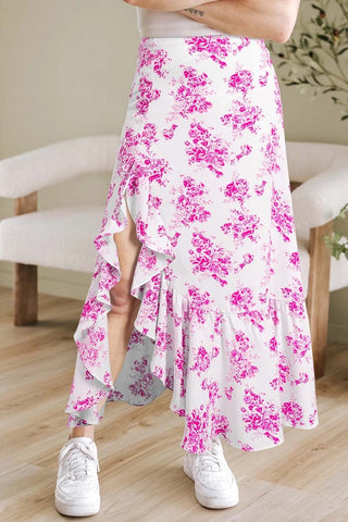 Ruffle Split Floral Maxi Skirt