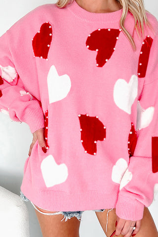Heart Patterned Oversized Sweater