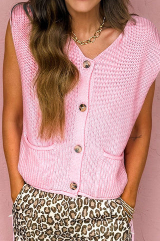 Button-Front Sleeveless Cardigan