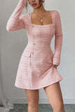 Elegant Tweed Buttoned A-Line Dress