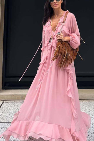 Ruffle Tie-Front Casual Dress