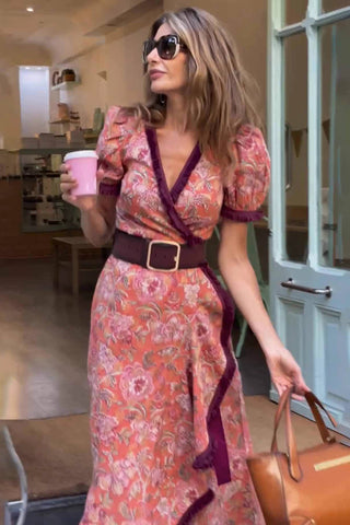 Wrap-Front Puff Sleeve Casual Dress
