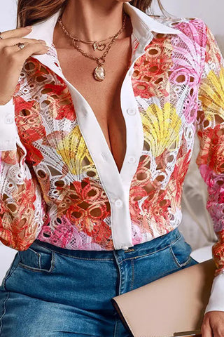 Vibrant Floral Lace Blouse
