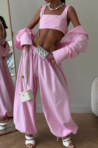 Three-Piece Cropped Shirt and Pants Set