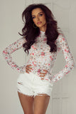 Floral Print Sheer Long Sleeve Blouse