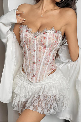 Stylish Strapless Floral Corset Top