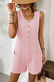 Sleeveless Button-Up Ribbed Romper