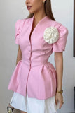 Elegant Button-Up Blazer with Floral Accent