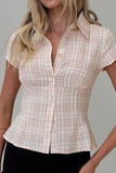 Checkered Button-Front T-Shirt